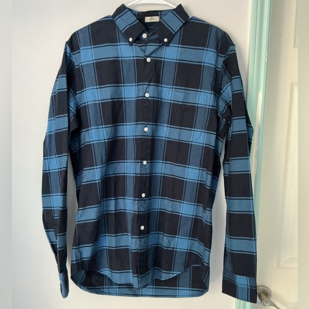 NWT J. Crew Men’s All Cotton Oxford Shirt Blue Plaid Size Medium